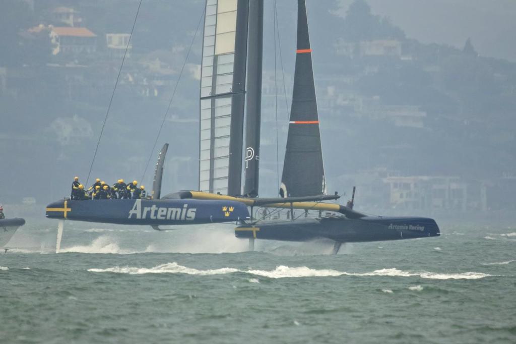 Oracle Team USA and Artemis Racing on the America’s Cup course July 30, 2013 © Chuck Lantz http://www.ChuckLantz.com